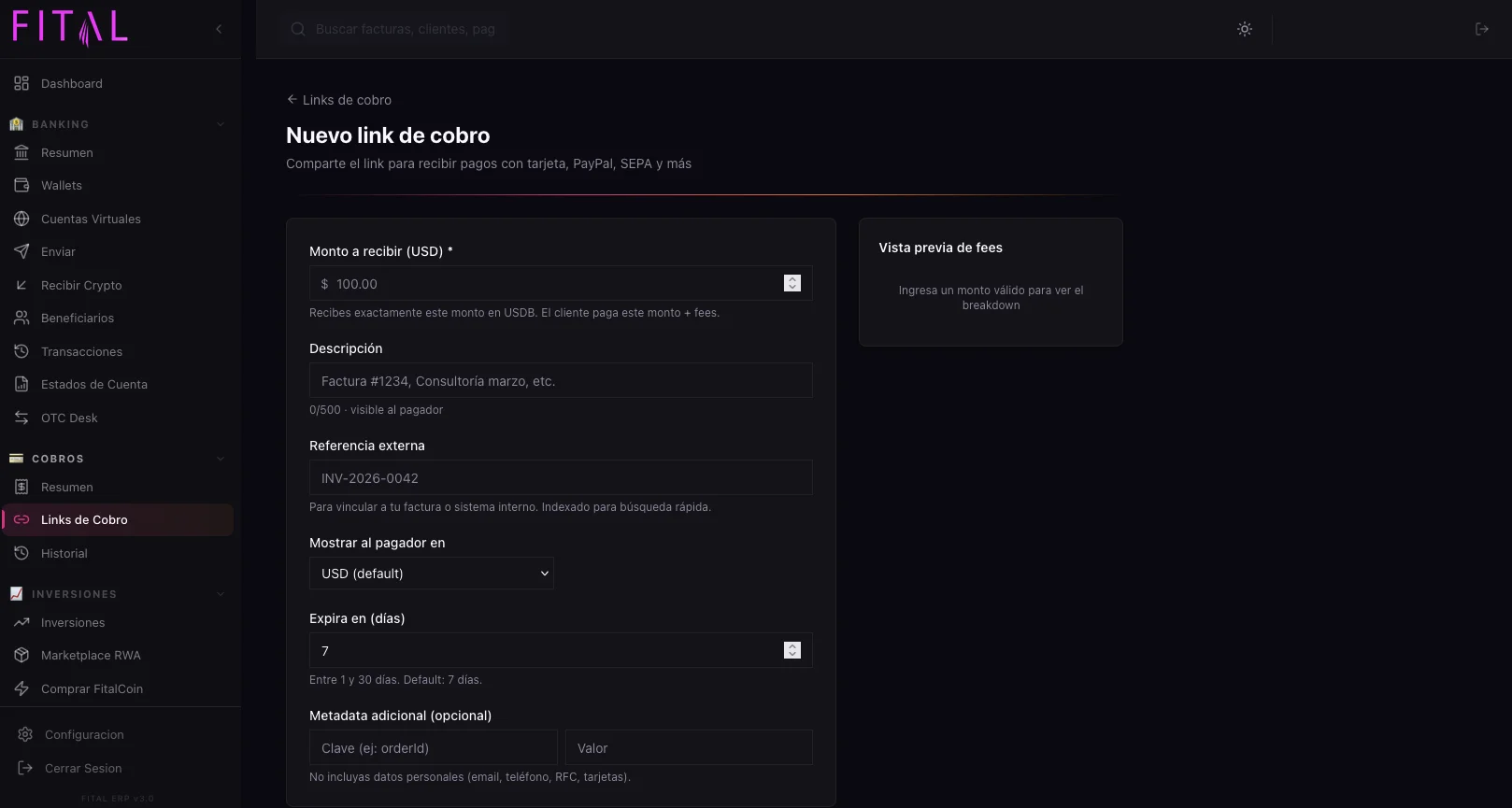 Crear link de cobro